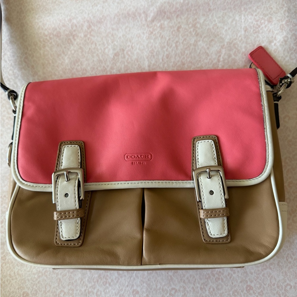 Coach Coral and Beige Crossbody Bag